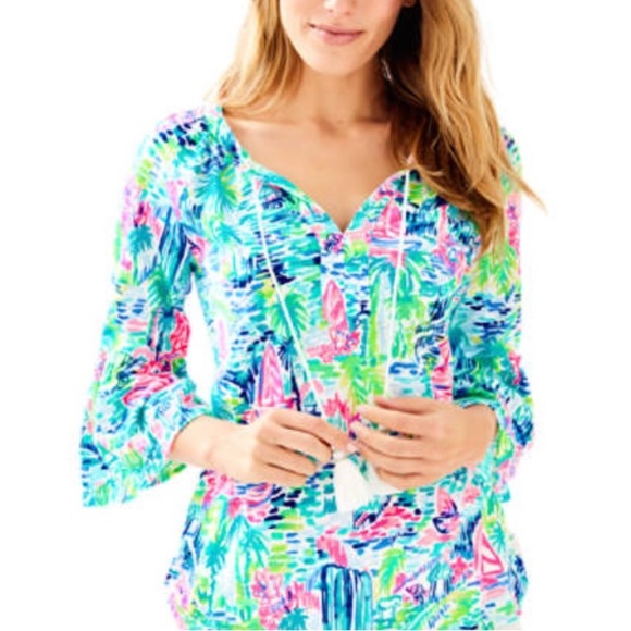Lilly Pulitzer EUC Salt In The Air Del Lago Tunic Top Size Medium - Picture 1 of 6